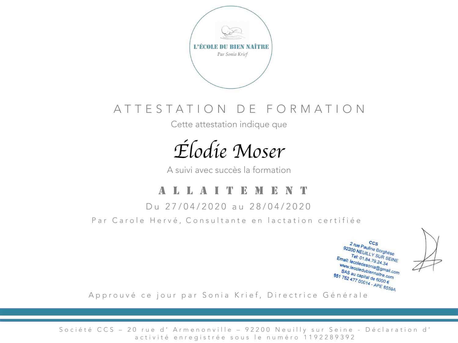 Attestation Allaitement