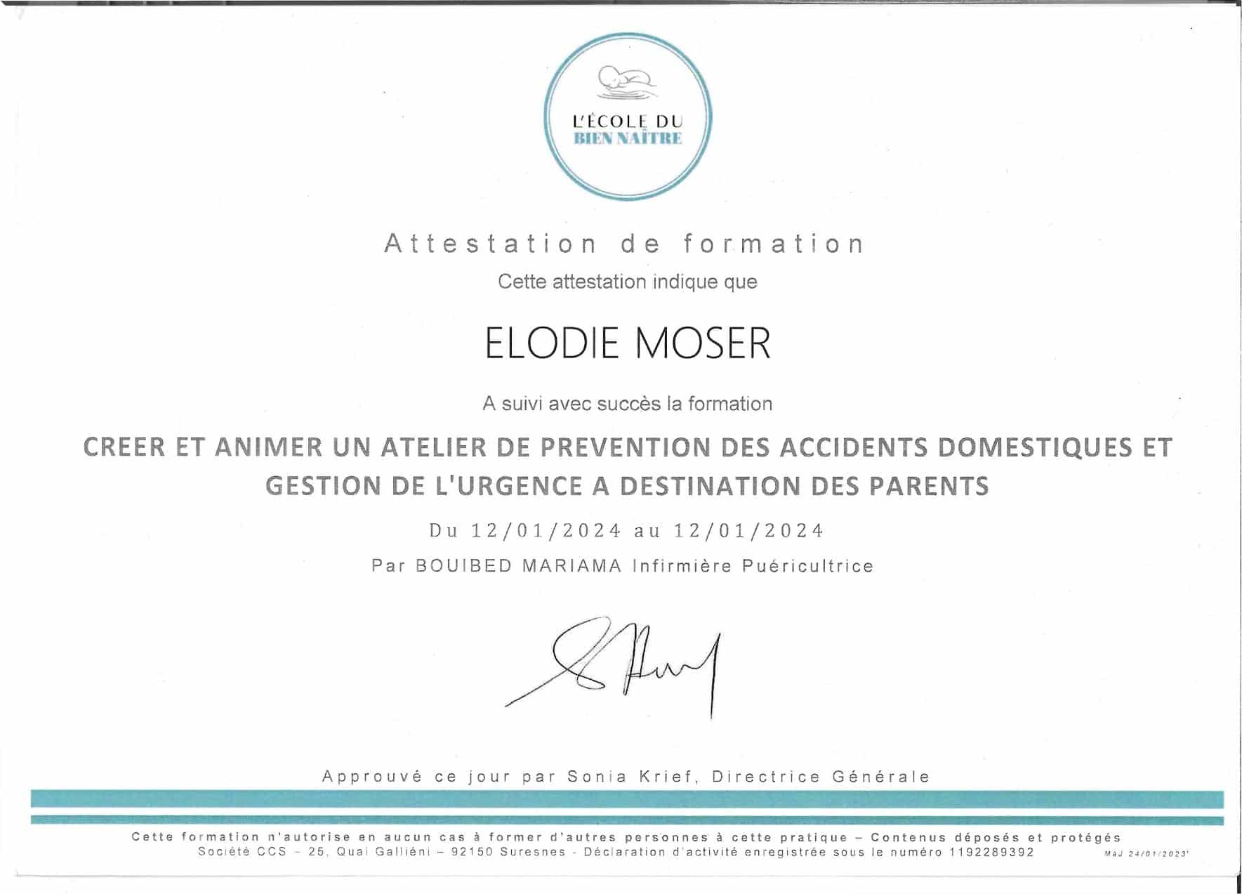Attestation Premiers Secours